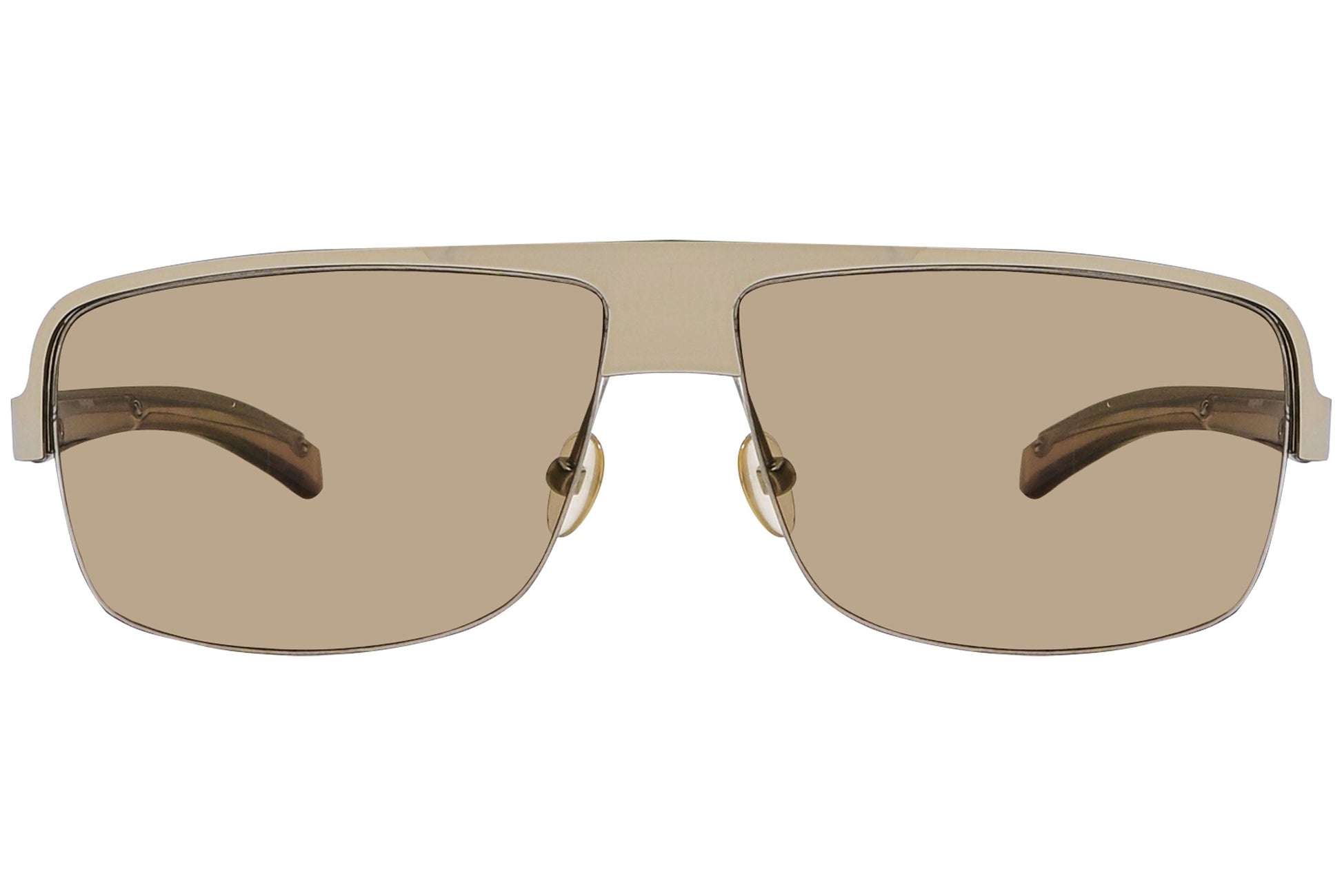 Yves Saint Laurent Gold Color Sports Sunglasses Viewed From Front Angle.