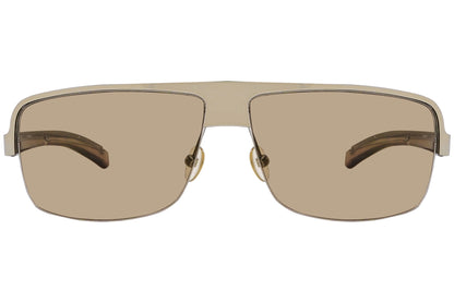 Yves Saint Laurent Gold Color Sports Sunglasses Viewed From Front Angle.