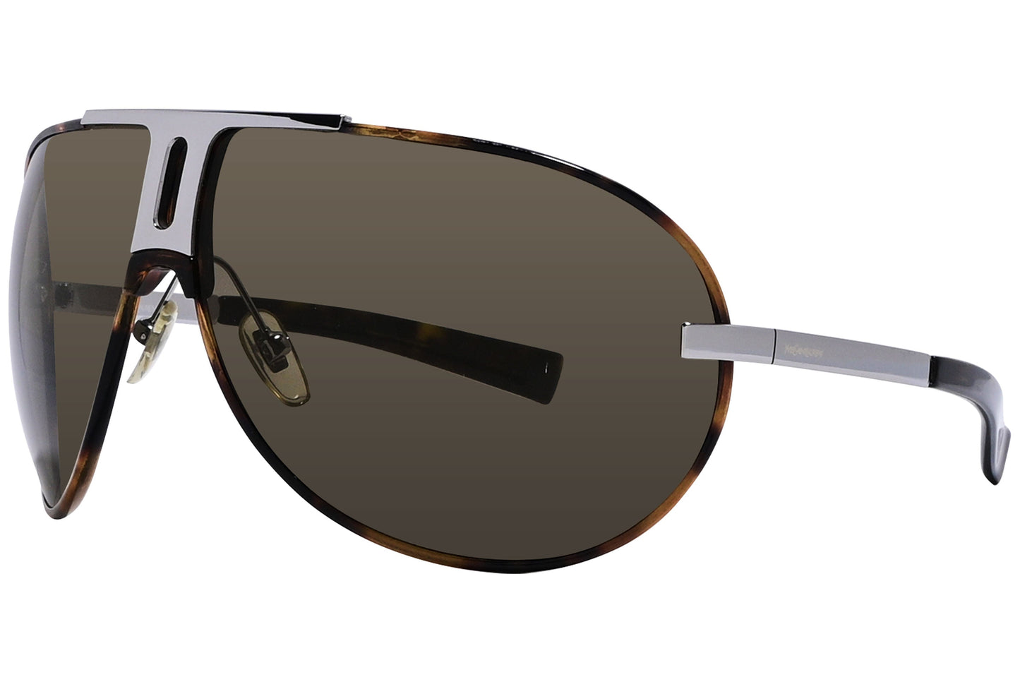 Yves Saint Laurent Tortoise Color Aviator Sunglasses Viewed From A 45-Degree Angle.