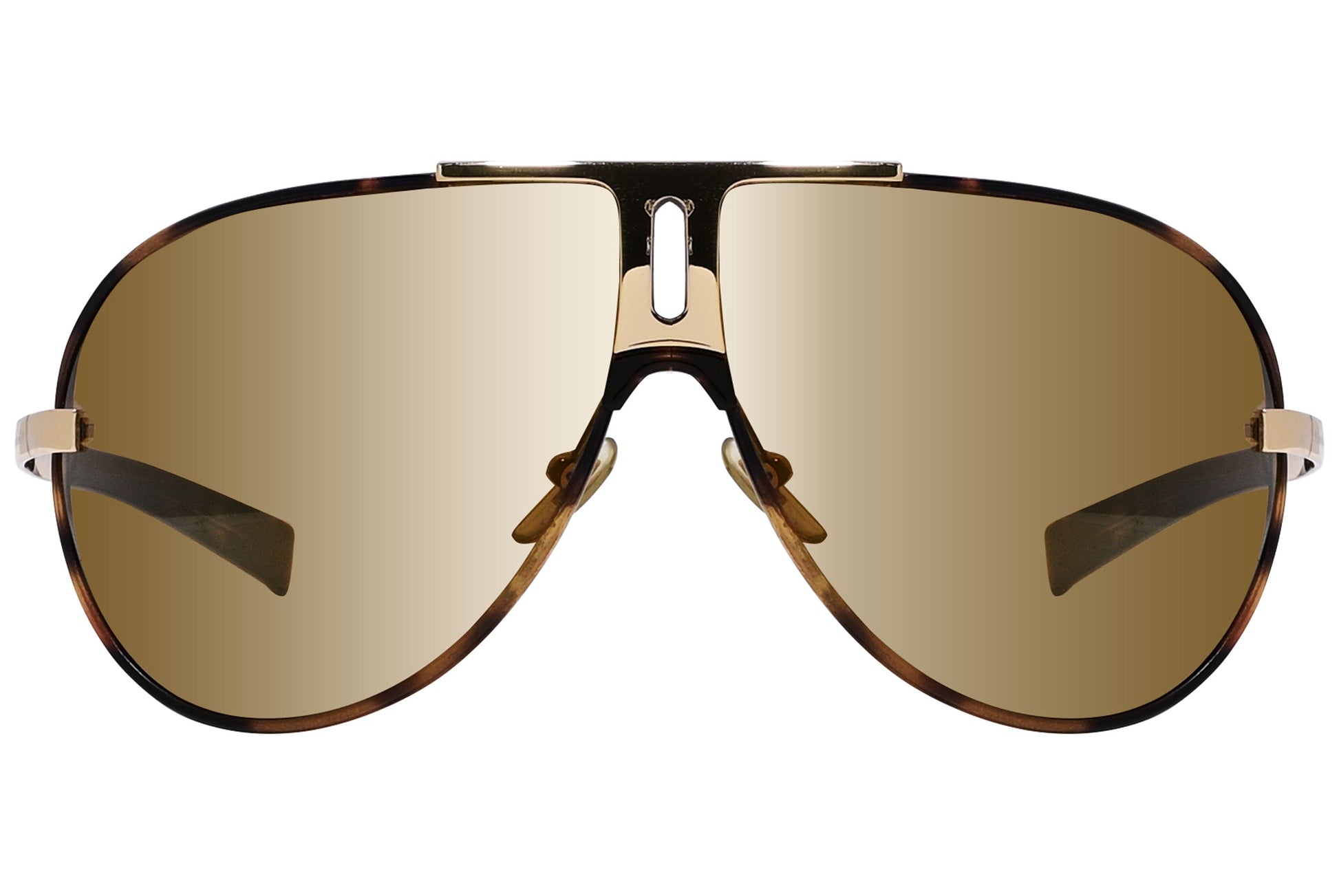 Yves Saint Laurent Gold, Tortoise Color Aviator Sunglasses Viewed From Front Angle.