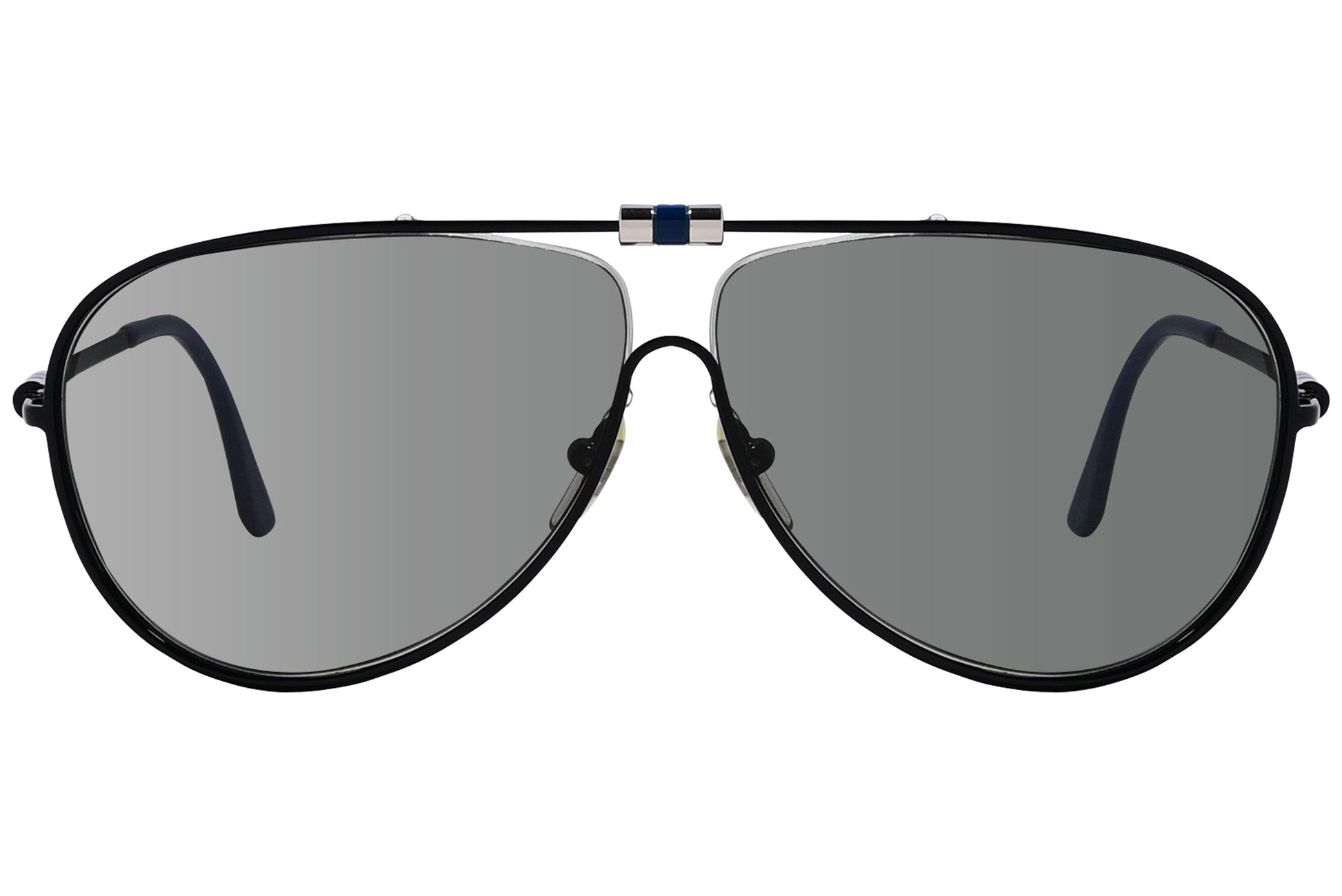 Yves Saint Laurent Blue, Black Color Aviator Sunglasses Viewed From Front Angle.