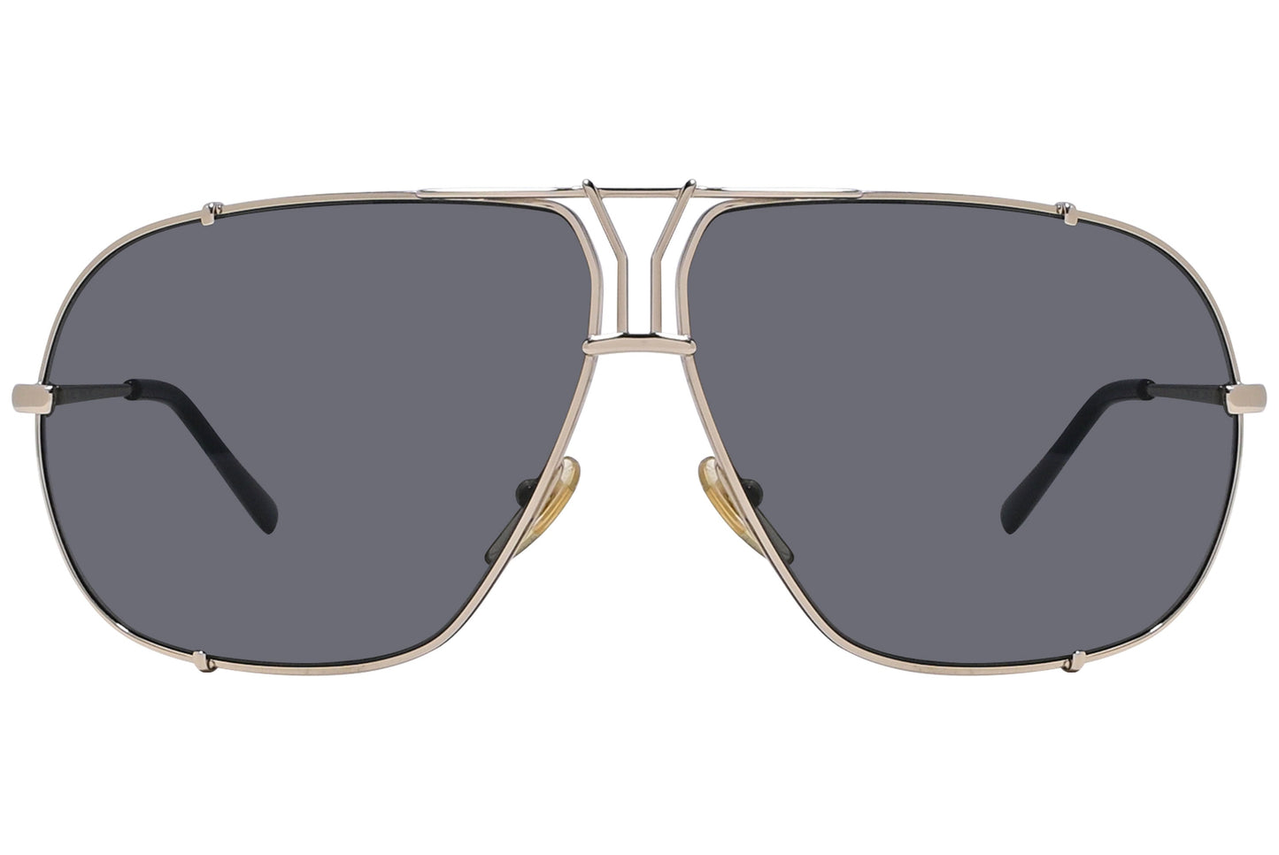 Yves Saint Laurent Gold Color Aviator Sunglasses Viewed From Front Angle.