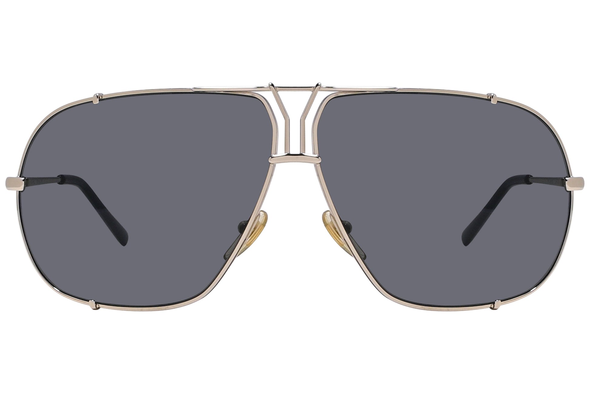 Yves Saint Laurent Gold Color Aviator Sunglasses Viewed From Front Angle.