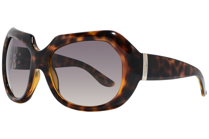 Yves Saint Laurent Tortoise Color Geometric Sunglasses Viewed From A 45-Degree Angle.