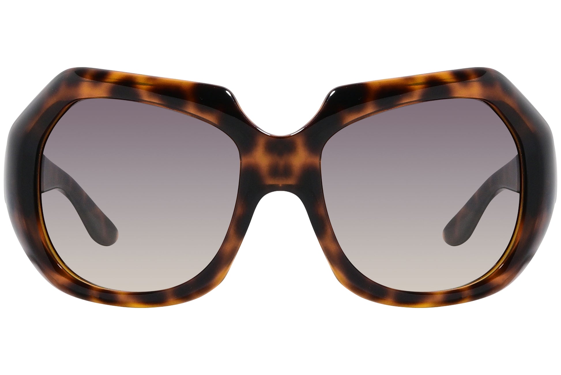 Yves Saint Laurent Tortoise Color Geometric Sunglasses Viewed From Front Angle.