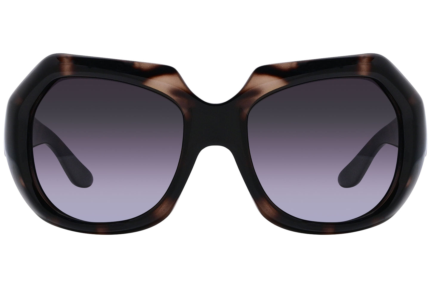 Yves Saint Laurent Tortoise Color Geometric Sunglasses Viewed From Front Angle.