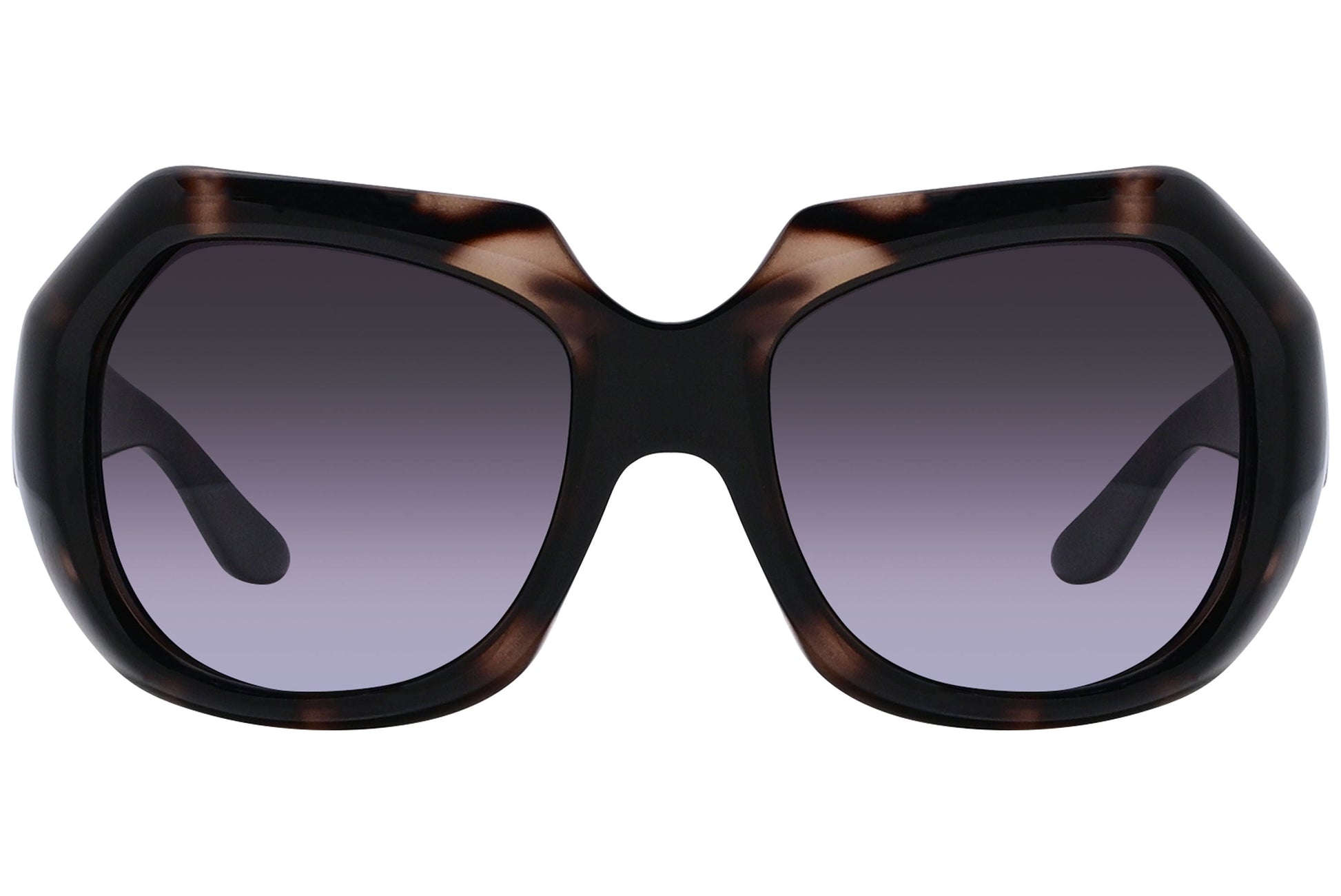 Yves Saint Laurent Tortoise Color Geometric Sunglasses Viewed From Front Angle.