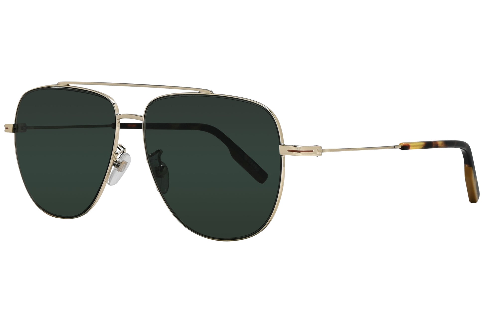 A pair of Ermenegildo Zegna aviator sunglasses with gold frame and dark green lenses.