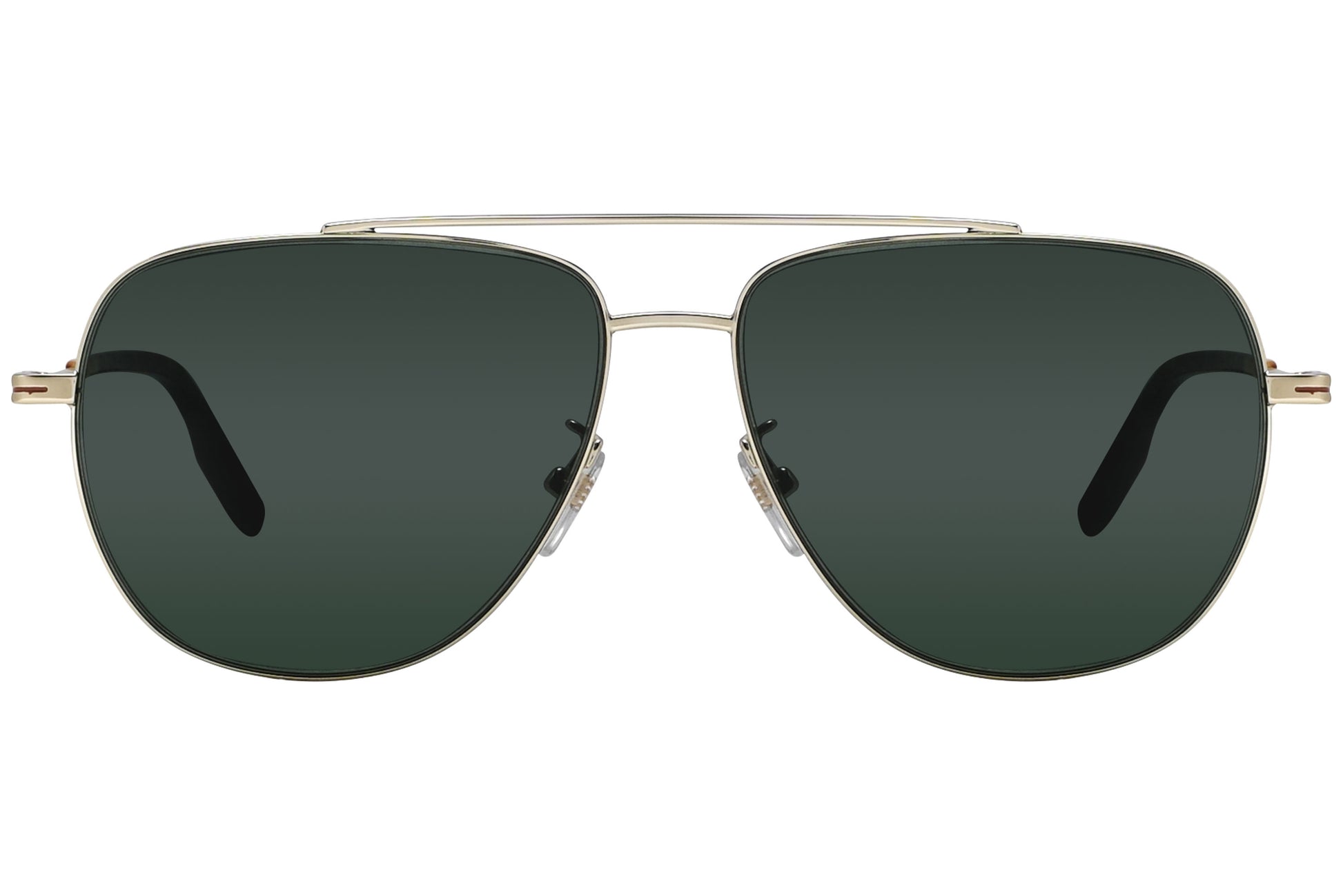 A pair of Ermenegildo Zegna aviator sunglasses with gold frame and dark green lenses.