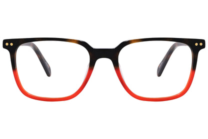 rectangle tortoise and orange eyeglasses frame viewed from front angle.